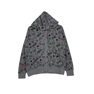 Vintage HELLO KITTY Fullprint Zipper Hoodies Sweatshirt Women's Size L Japanese Cartoon Overprint Hoodies #1856-C81