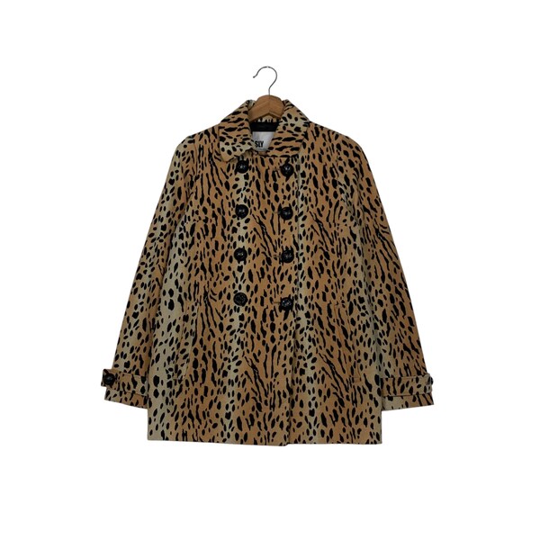 Vintage SLY Cheetah Design Double Breast Coat Women's Size 1 Japanese Brand #2499-C112