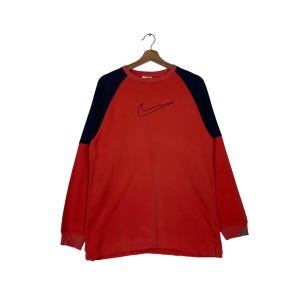 NIKE Embroidery Center Swoosh Logo Crewneck Sweatshirt Men&#39;s Size L Orange Sweater #1185-C54