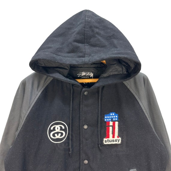 Vintage STUSSY WORLDWIDE INC Embroidery Big Logo Hooded Varsity
