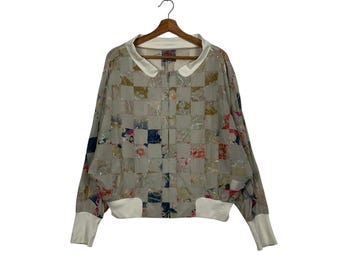 Vintage COROMO by Deco Sugai Artwork Checked Light Jacket Women's Size 42 Japanese Brand Casual Outfits #1690-C75