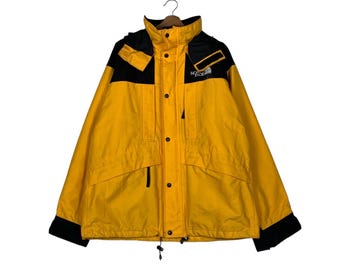 Vintage THE NORTH FACE Goretex Yellow Hooded Jacket Men's Size L Casual Outfits Outdoor Jacket #1420-C64
