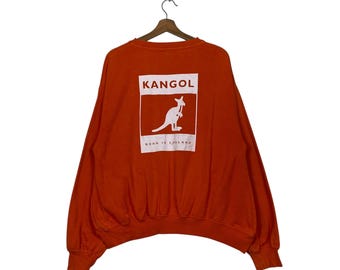 Vintage KANGOL Born in England groot logo oranje sweatshirt met ronde hals herenmaat L #1554-C70
