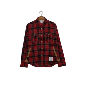 Vintage INHERIT Red Checked Flannel Work Shirt Jacket Men's Size 38 Japanese Brand Red Tartan Flannel Red Plaid Flannel Workwear #1625-C72