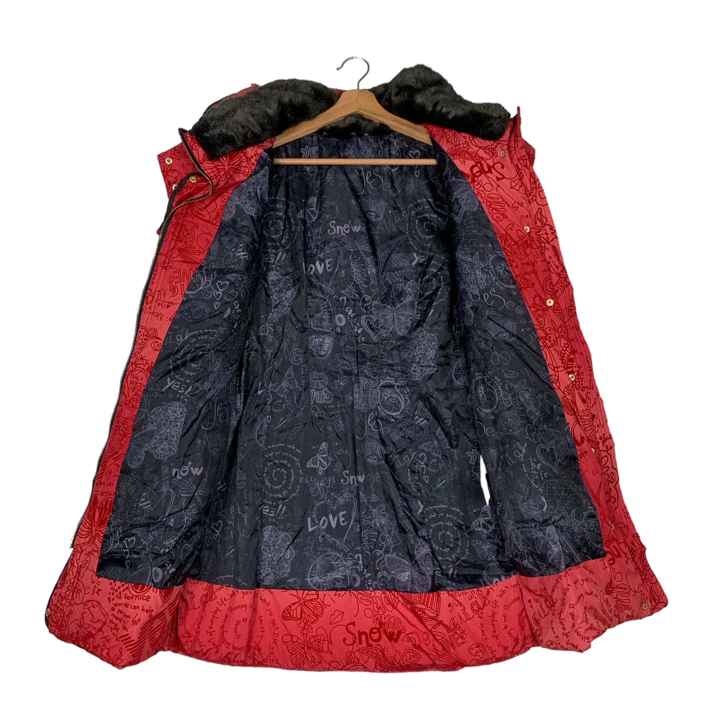 DESIGUAL Fullprint Red Puffer Overcoat Jacket Size EUR 36