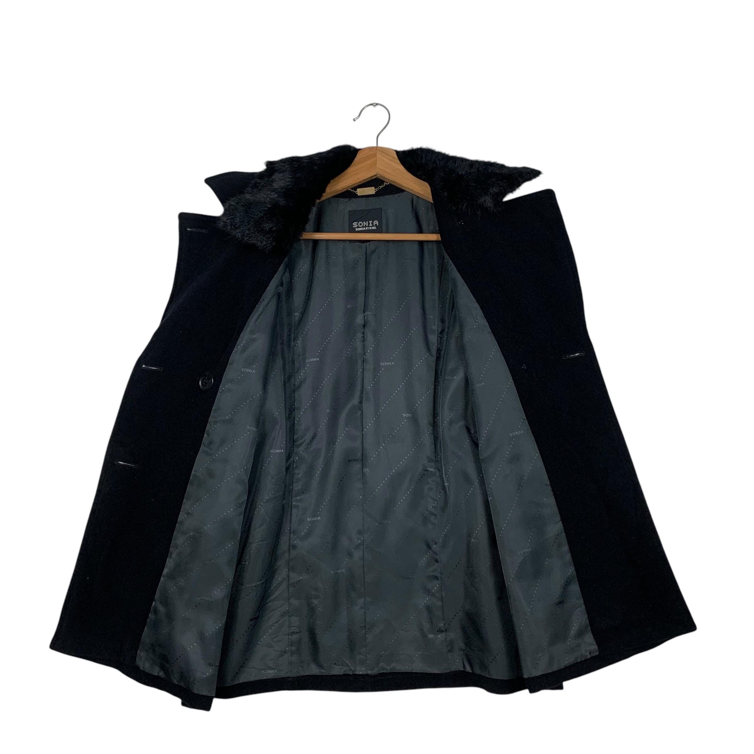 SONIA RYKIEL Double Breast Wool Coat Fur Neck Women's Size 40