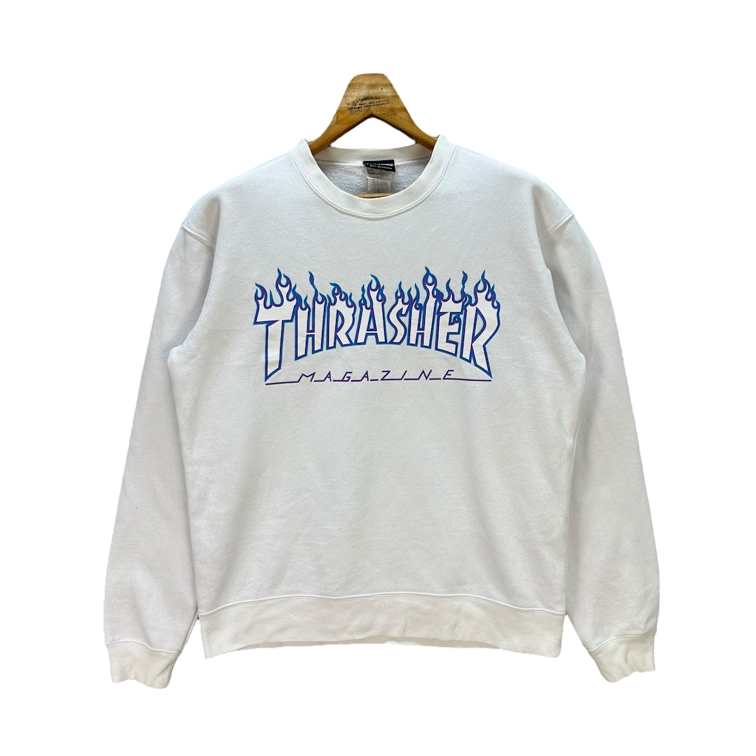Vintage Thrasher Magazine Big Logo White Sweatshirts Size L #9141