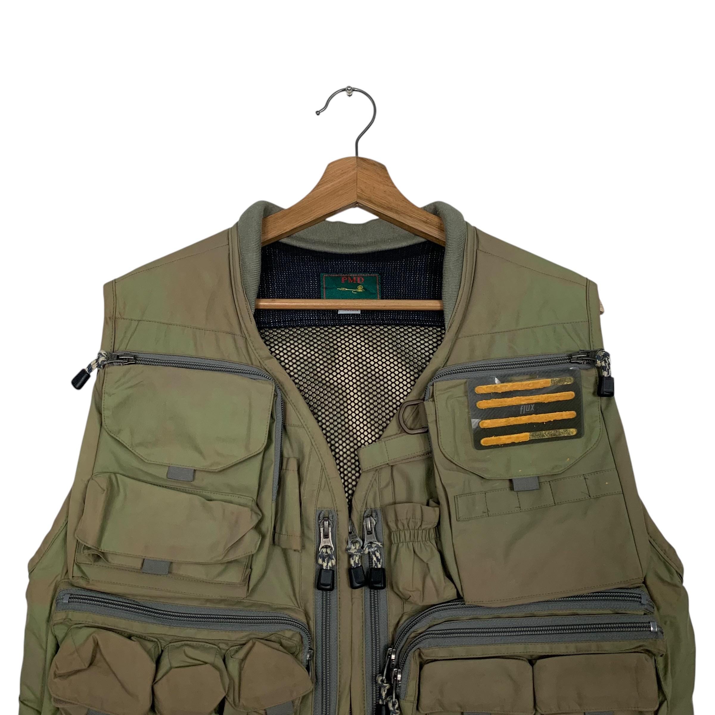 Vintage des années 90, PMD, équipement de pêche à la mouche fin, gilet de pêche multi-poches marron, veste raccourcie avec de nombreuses poches, taille M #2710-C122 - France