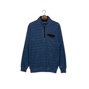 Vintage DUNLOP sweat-shirt à col roulé à demi-fermeture éclair et poche unique pour hommes taille M bleu #1655-C74
