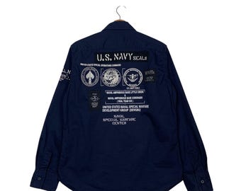 Camisa vintage AVIREX US Navy Seals con logo grande y botones, talla M #2538-C115