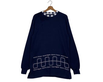 Vintage COURREGES Embroidery Logo Pullover Sweater Women's Size 11 Japanese Brand Blue Sweater #1916-C83
