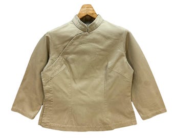 Vintage Y2K robe de chambre Comme des Garcons Asymmetrical Snap Button Jacket Size L Avant Garde Brown Jacket Designer Jacket #A27-0625