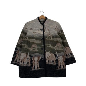 Vintage Animal Graphic Print Wool Coat Jacket Size M-L Japanese Brand Casual Outfits Fullprint Jacket #1275-C57