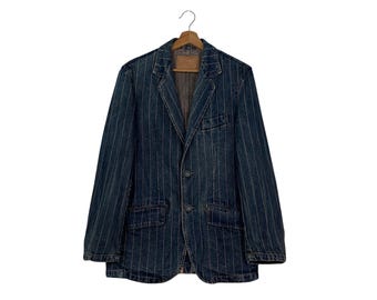 Vintage 90's NEVER SEEN THING Striped Denim Jacket Men's