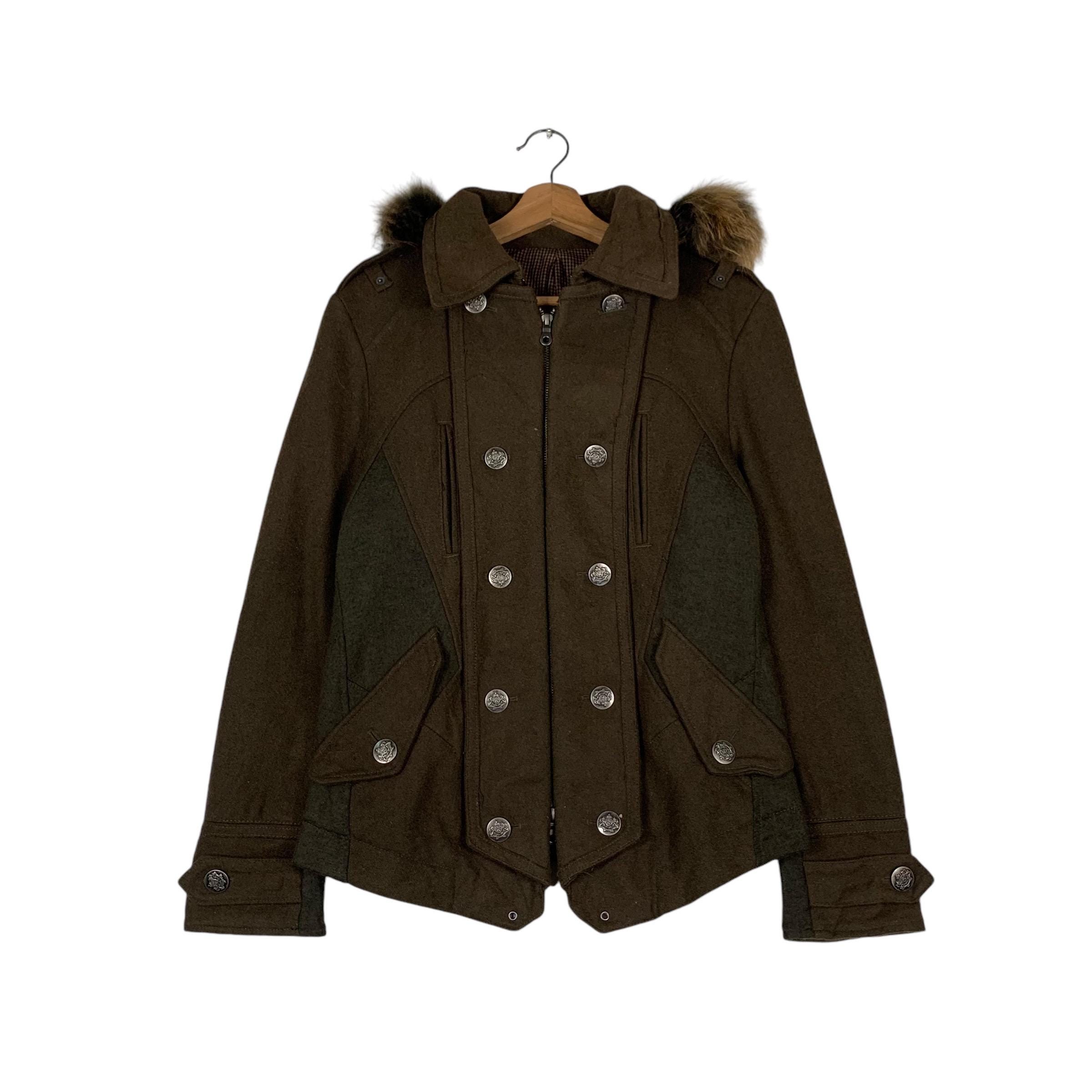 Vintage PPFM Double Breasted Wool Zipper Hooded Jacket in Brown