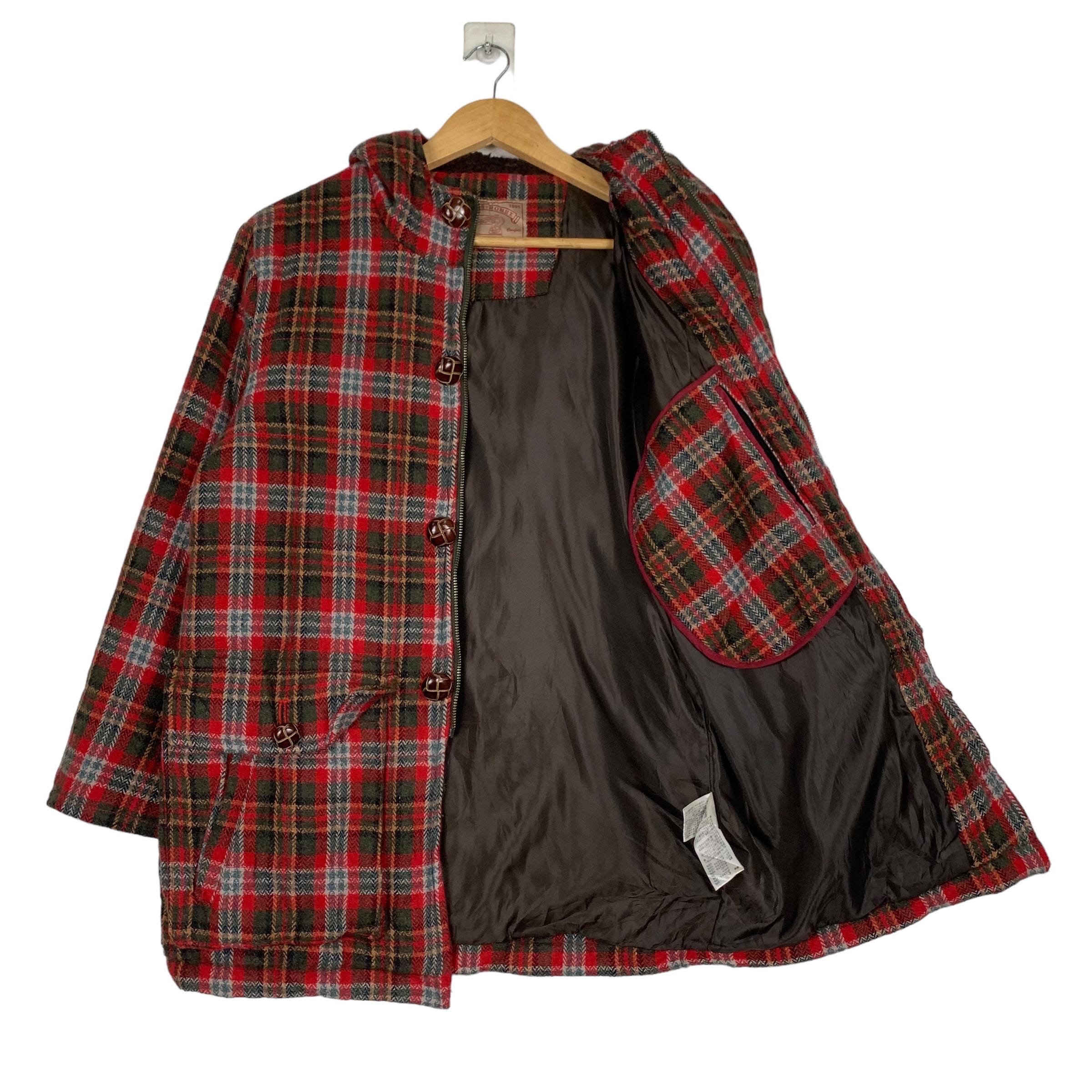 Vintage 291295 HOMME Red Tartan Wool Hooded Coat Jacket Vintage 291295 HOMME Red Tartan Wool Hooded Coat Jacket