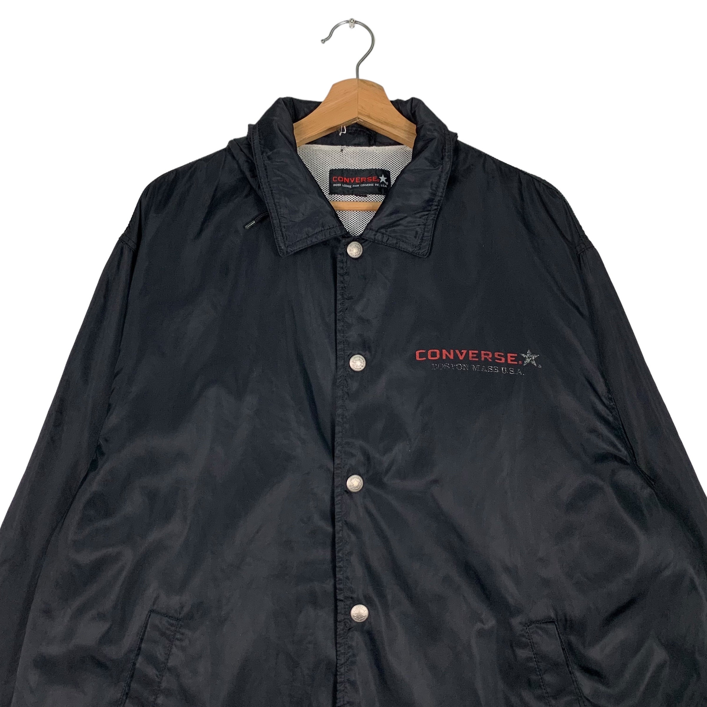 Vintage 90's CONVERSE Big Logo Hooded Coach Jacket Size LL