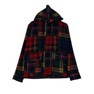 Vintage 70-80's JOHNSON WOOLEN MILLS Hooded Jacket Handmade Style Whhj Crazy Pattern Wool Jacket, Hunting Wear, Size M #2704-C121
