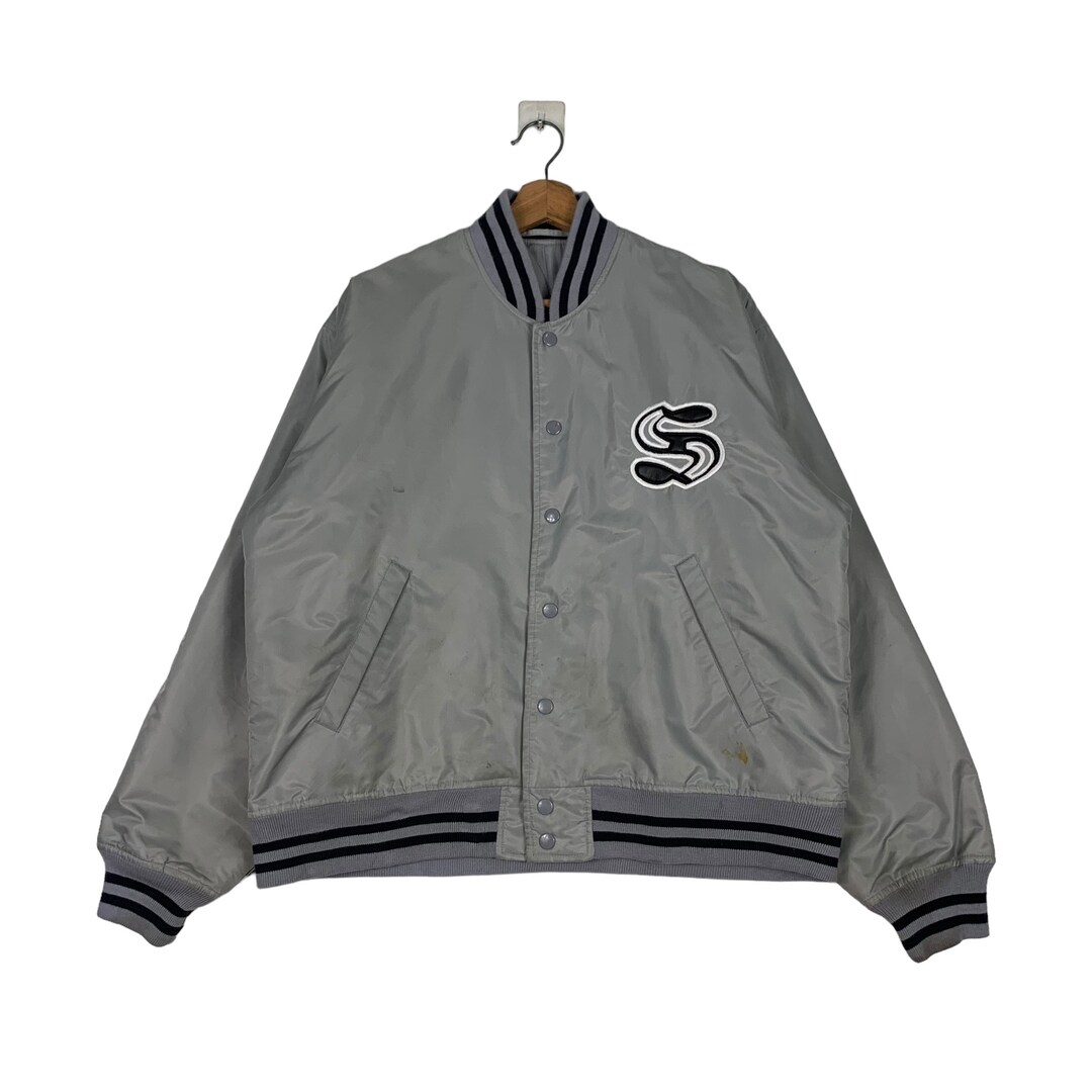 Vintage HILLCROP Grey Stadium Jacket Size M Varsity Jacket
