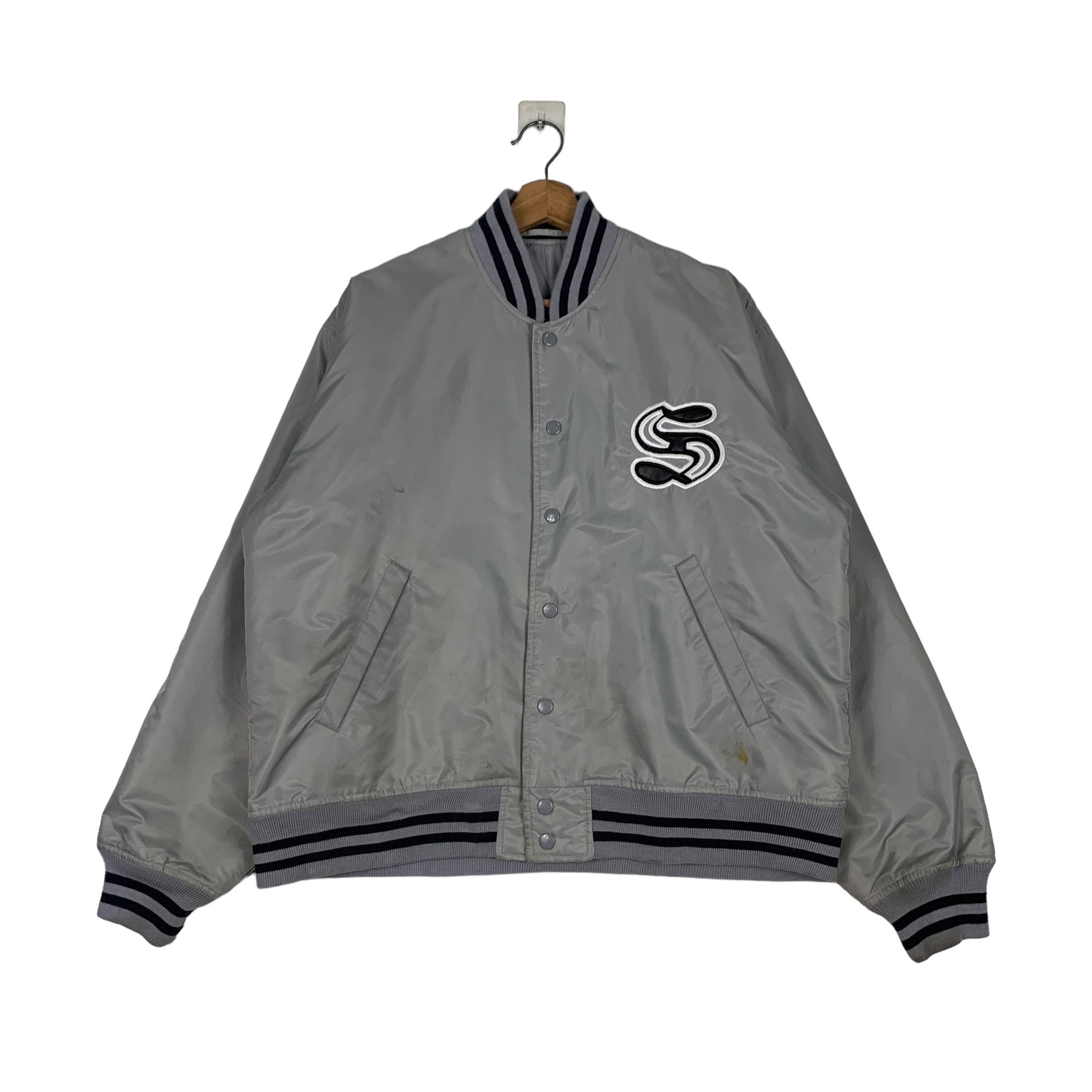【HI FI FNK】Pull Cropped Stadium Jacket Vintage HILLCROP Grey Stadium Jacket Size M Varsity Jacket