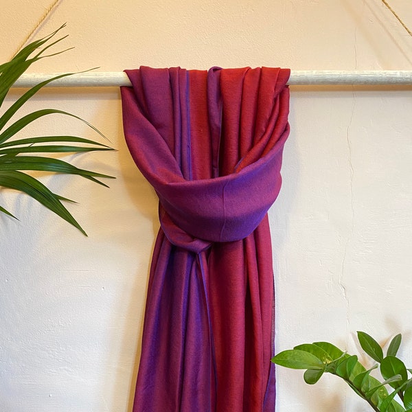 Two - Tone Water Shawl with Tassel. Silk and Viscose scarf. Lightweight Wrap /Classic Pashmina Style Scarf/ Light and Soft Scarf