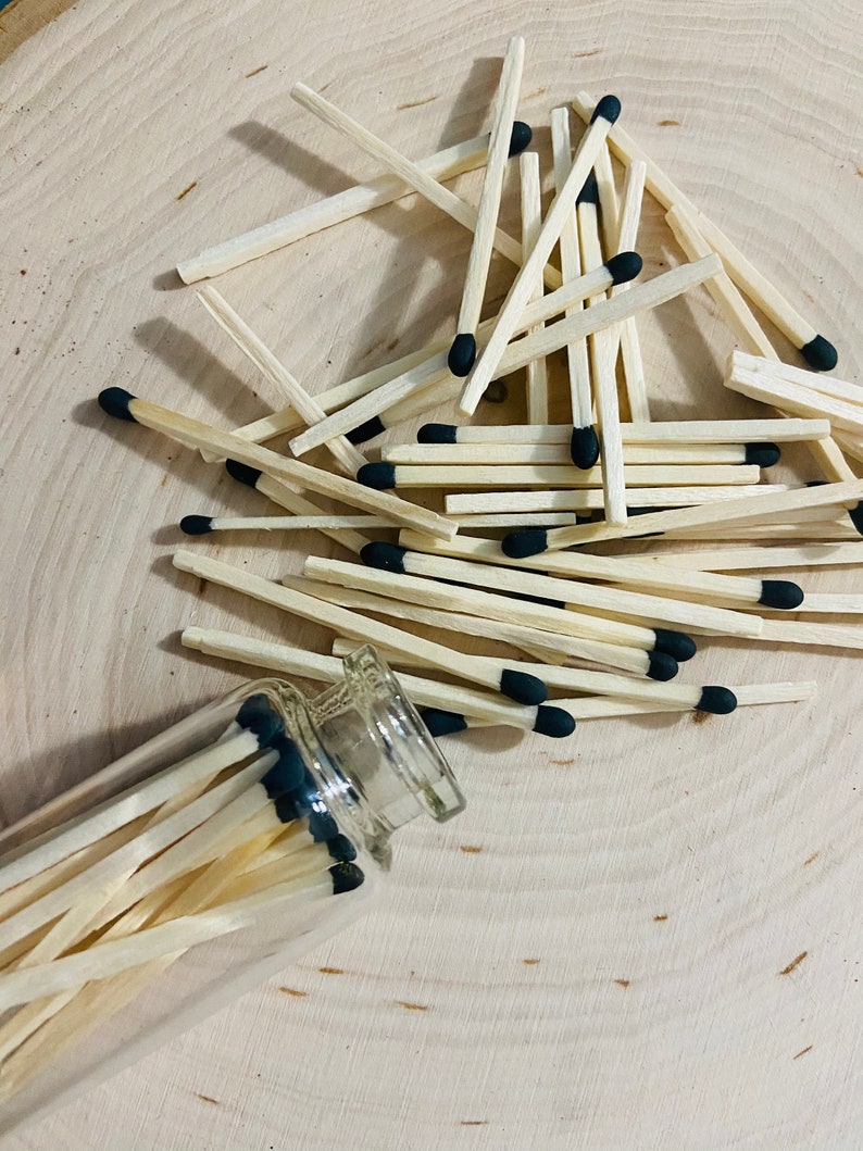 Glass Match Bottle With 20 Black Tip Matches and Striker on Etsy