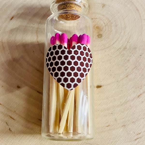 Pink match bottles with 20ct matches and Heart match striker