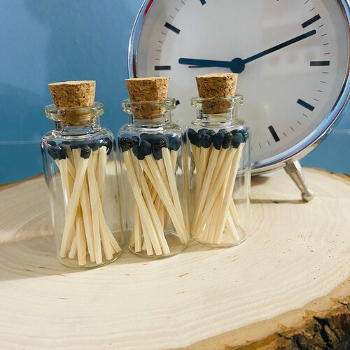 Glass Match Bottle With 20 Black Tip Matches and Striker on Etsy