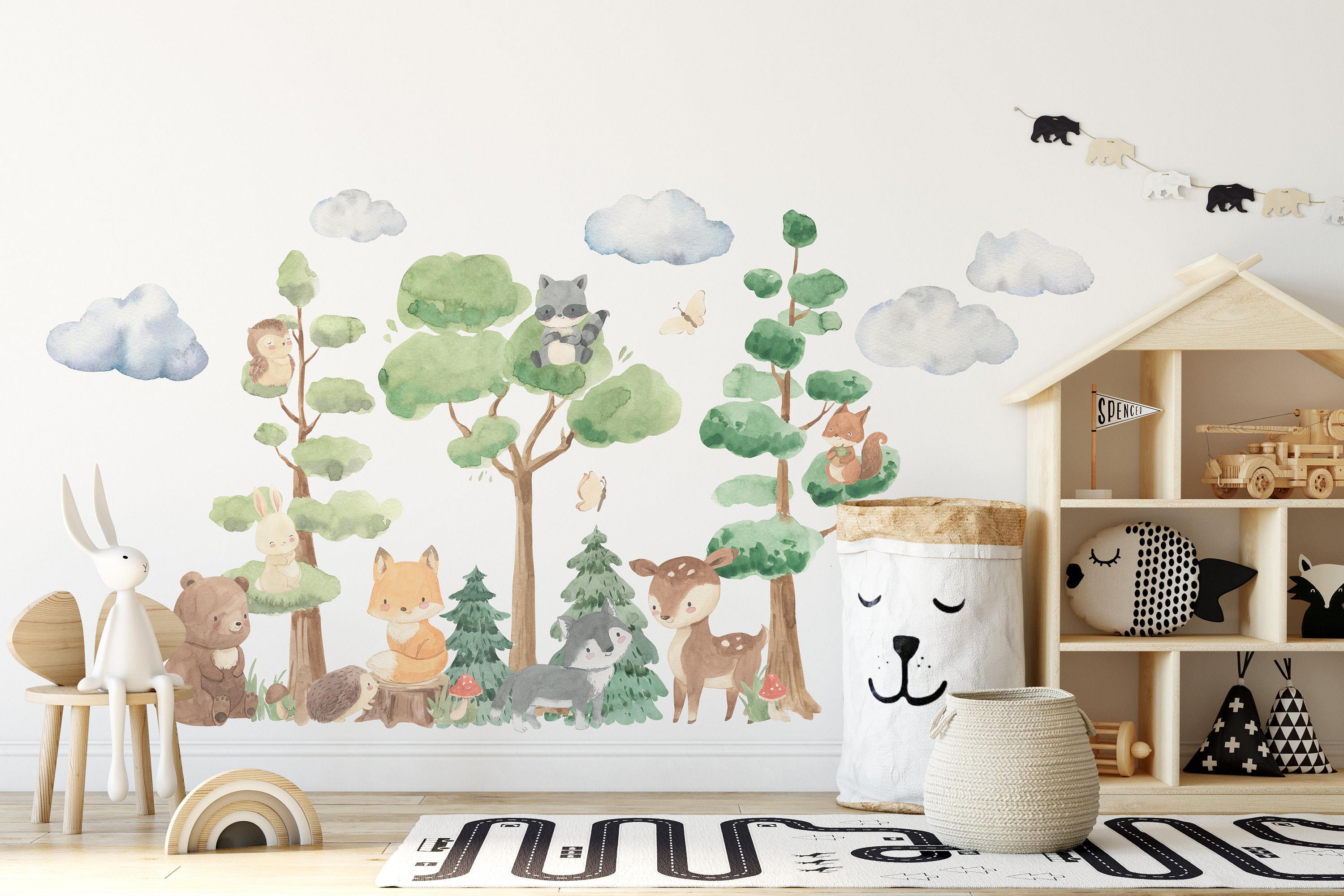 Woodland Wall Decals PREMIUM Set 5 Trees 9 Watercolor Animals Etsy