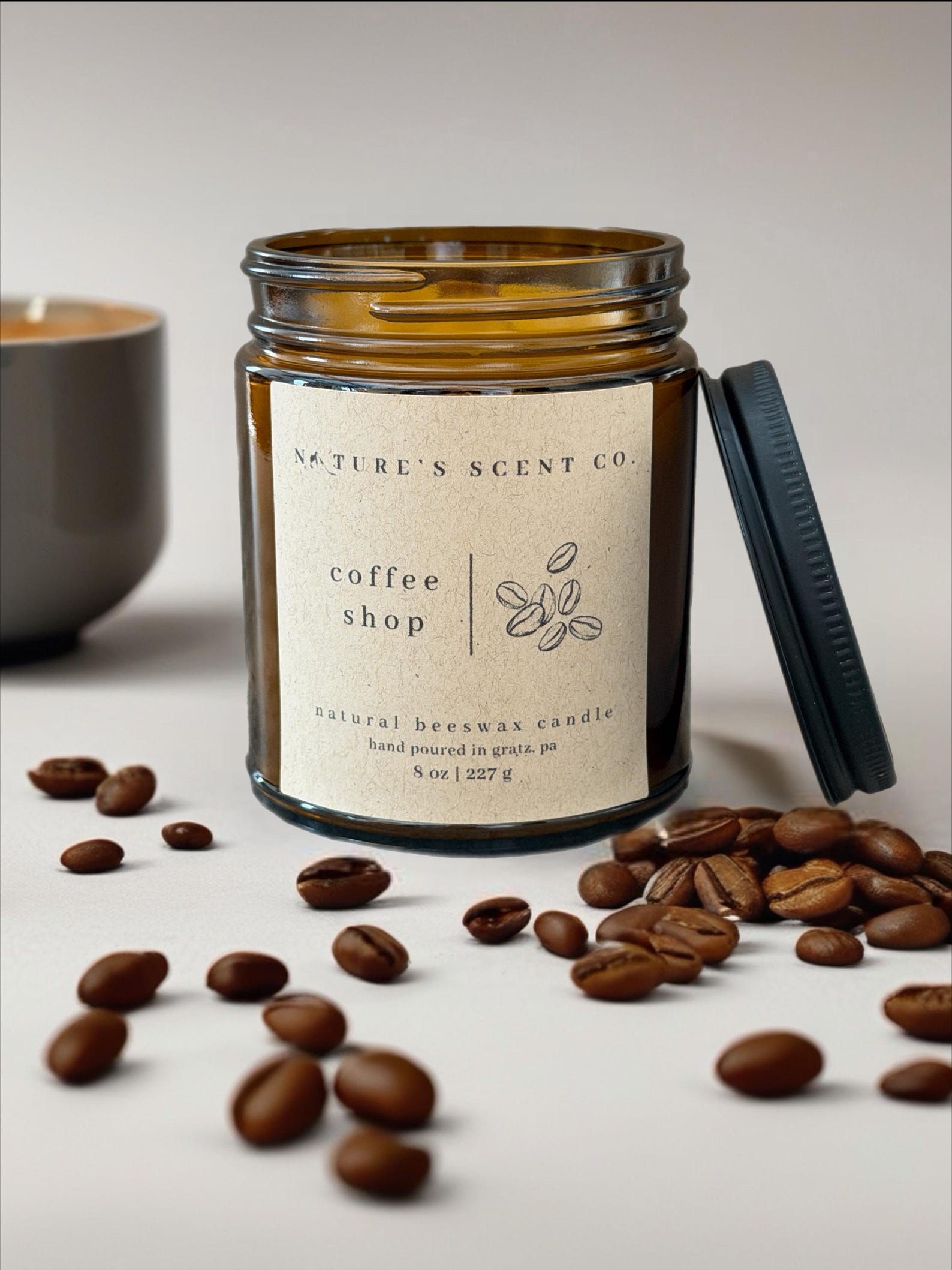 Coffee Shop Beeswax Candle – Fresh Brew, Coffee Scent | Non-Toxic, Hand-Poured Café-Inspired Aroma
