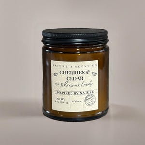 Cherries & Cedar Beeswax Candle – Cherry, Plum, Cedarwood, Vanilla | Hand-Poured, Non-Toxic, Sweet Woodsy Scent
