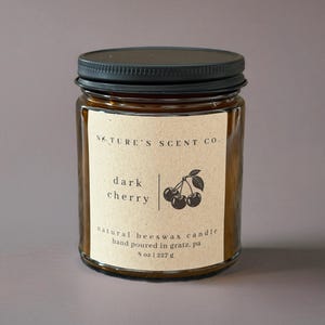 Dark Cherry Beeswax Candle – Cherry, Almond, Vanilla & Woods | Hand-Poured, Non-Toxic, Bold, Elegant Scent
