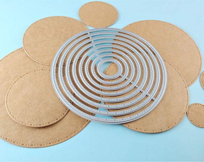 Stitched  Circles Metal Cutting Dies - 8 Piece Nesting Metal Dies - Stitched Circle Metal Craft Die - Circle Cutting Die S03