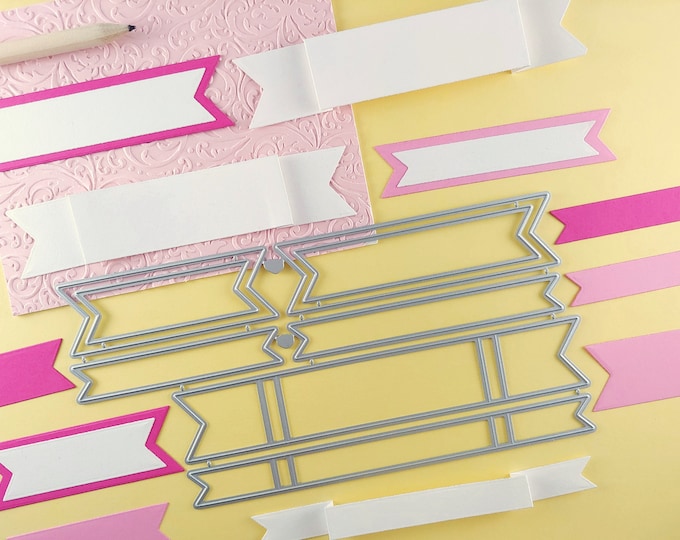 Banner Ribbon Tag Cutting Dies - 8 Piece Banner Metal Dies - Ribbon Tag Cutting Die - Crafting Die Set - Ribbon Labels for Card Making T14