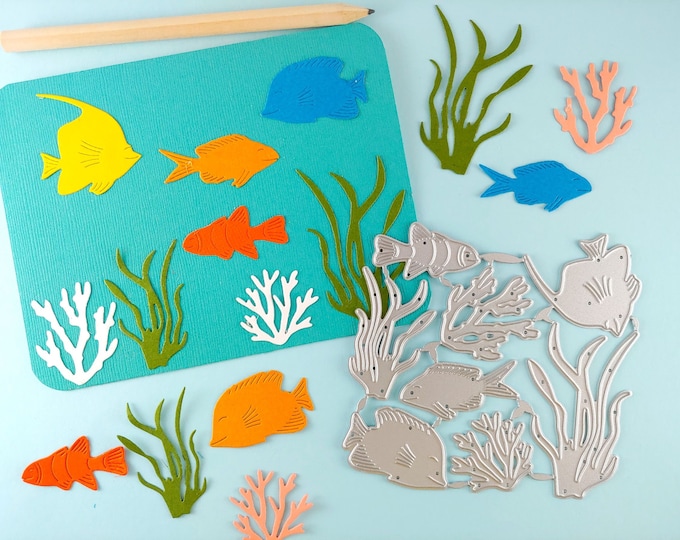 Tropical Fish Cutting Dies - Fish Crafting Dies - Scrapbooking Die - Cardmaking - Summer Memories - Ocean Theme - Sea - Coral - Seaweed A05