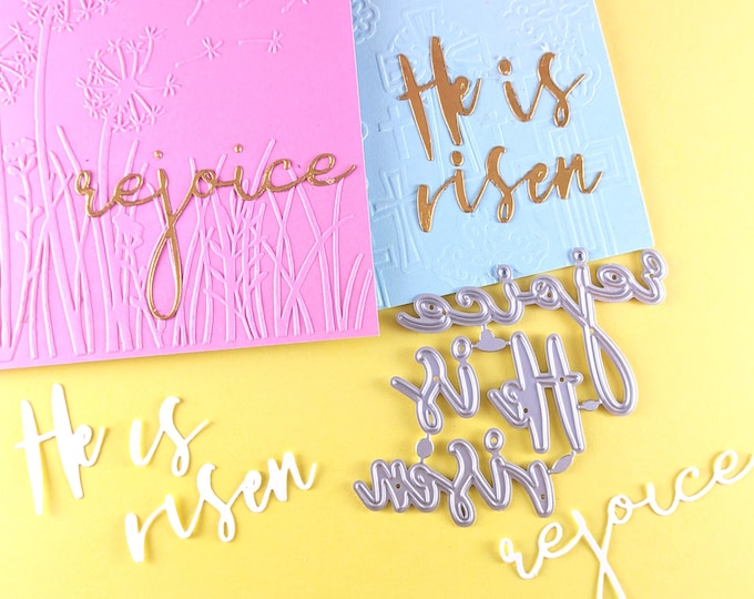 Easter Sentiments Cutting Dies - He is Risen - Rejoice Metal Craft Die - Easter Metal Dies for Scrapbooking and Card Making E07
