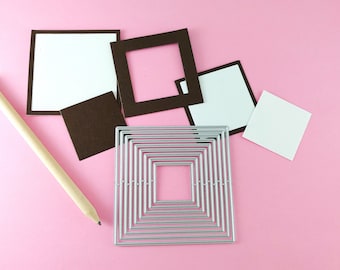 Square Labels Cutting Dies - 9 Piece Nesting Metal Dies - No Stitching - Squares Cutting Die - Metal Crafting Die Set - Square Label S05