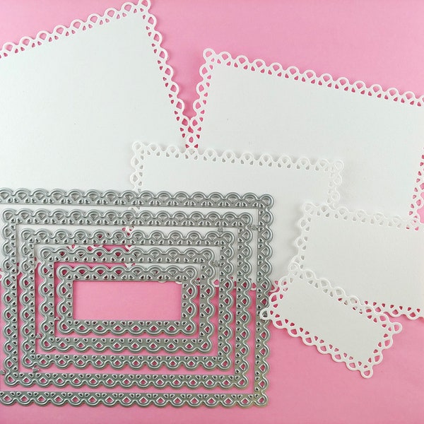 Doily Rectangle Cutting Dies - 5 Piece Nesting Metal Dies - Lacy Rectangles Cutting Die - Metal Crafting Die Set - Rectangular Label T13