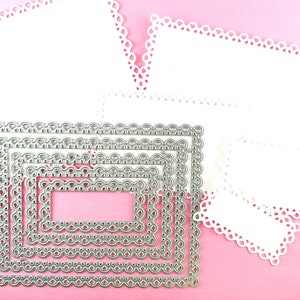 Matrices de découpe rectangulaires pour napperon - Matrices de découpe métalliques emboîtables - Matrice de découpe rectangles dentelle - Ensemble de matrices de création en métal - Étiquette rectangulaire T13