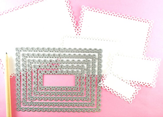 Doily Rectangle Cutting Dies - 5 Piece Nesting Metal Dies - Lacy Rectangles Cutting Die - Metal Crafting Die Set - Rectangular Label T13