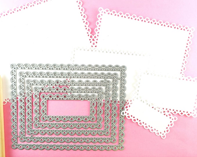 Doily Rectangle Cutting Dies - 5 Piece Nesting Metal Dies - Lacy Rectangles Cutting Die - Metal Crafting Die Set - Rectangular Label T13