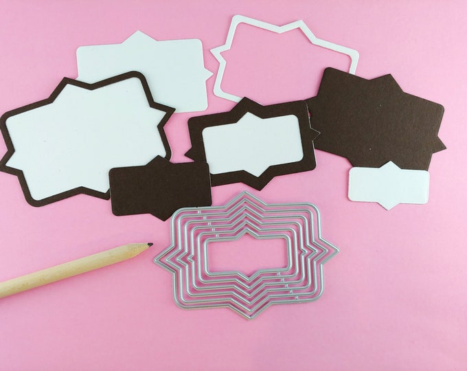 Pointy Labels Cutting Dies - 6 Piece Nesting Dies - No Stitching - Modern Label Cutting Die - Metal Crafting Die Set - Card Making Label T08
