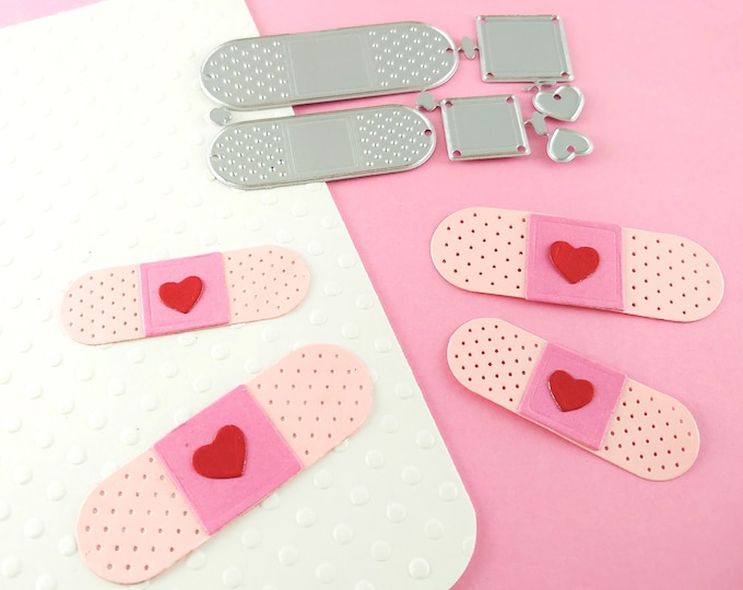 Bandaid Cutting Dies - 6 Piece Valentines Metal Craft Dies - Heart Craft Die - Get Well Soon Metal Crafting Dies for Card Making M02