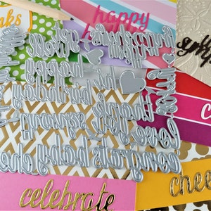 Matrices de découpe mots - Matrice d'artisanat en métal 16 pièces - fabrication de cartes - sentiments - joyeux anniversaire - remerciements - avec sympathie - bonjour - félicitations L01