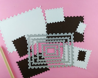 Stamps Cutting Dies - 5 Piece Nesting Metal Dies - Mail Stamp Cutting Die - Metal Crafting Die Set - Rectangular Stamp Label T12