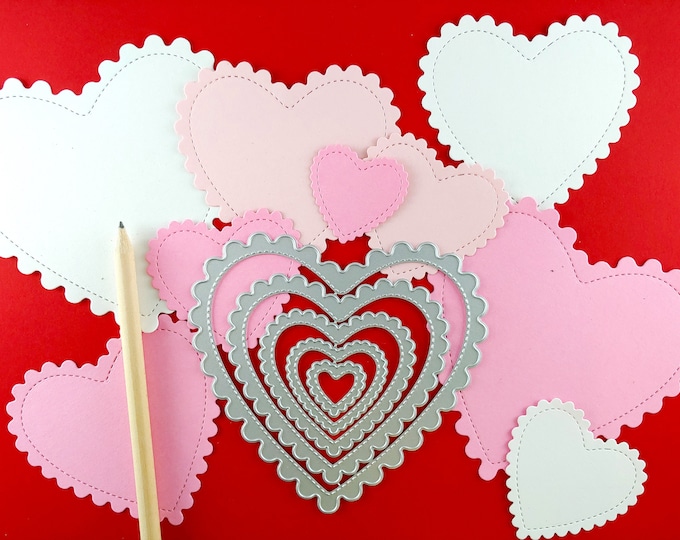 Scalloped Hearts Metal Cutting Dies - Set of 5 Valentines Metal Craft Die - Nesting Hearts - Heart Crafting Dies for Card Making V05