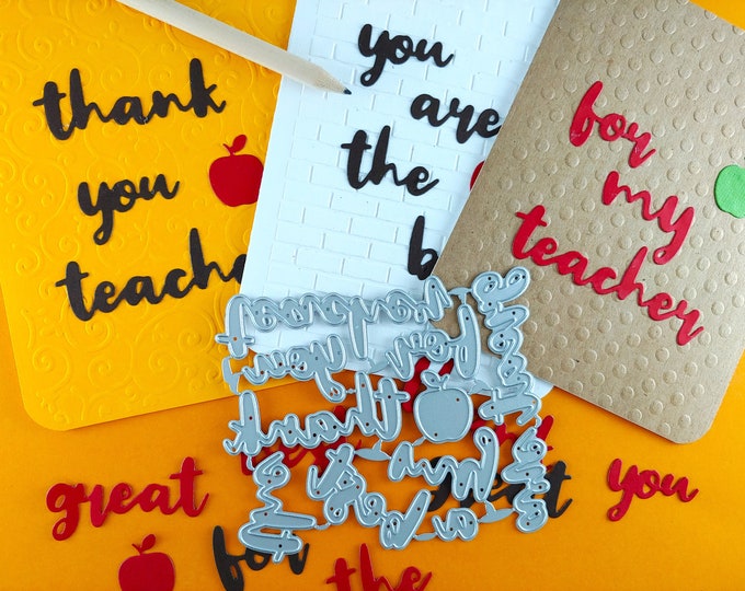 Teacher Appreciation Mix and Match Sentiments Cutting Dies - 11 Piece Metal Crafting Dies for Card Making - Thank You Teacher - Apple L06