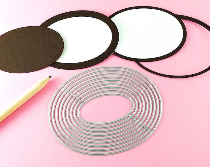 Oval Labels Cutting Dies - 6 Piece Nesting Metal Dies - Large Oval Die - No Stitching - Oval Label Cutting Die - Metal Craft Die Set S06