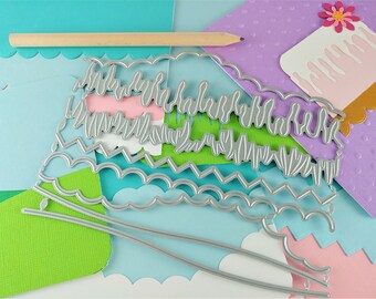 Border Cutting Dies - 8 Piece Set Metal Crafting Dies - Card Making - Scrapbooking - Cloud - Grass - Hills - Zig-zag - Scallops- Icicles M04