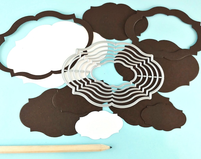 Decorative Labels Cutting Dies - 6 Piece Nesting Dies - No Stitching - Label  Die - Metal Crafting Die Set - Card Making Label T05